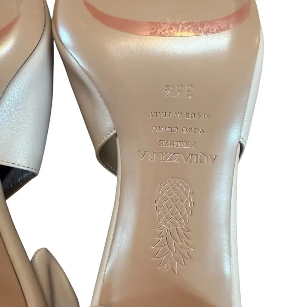 Aquazzura Very Bow-Tie Leather Slingback Pumps Petal Low Heel NEW EU 36.5 US 6.5